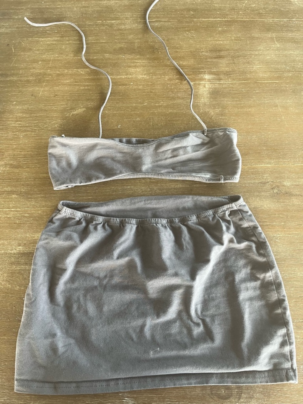 Two-Piece Bandeau Crop Top and Mini Skirt Set - grey